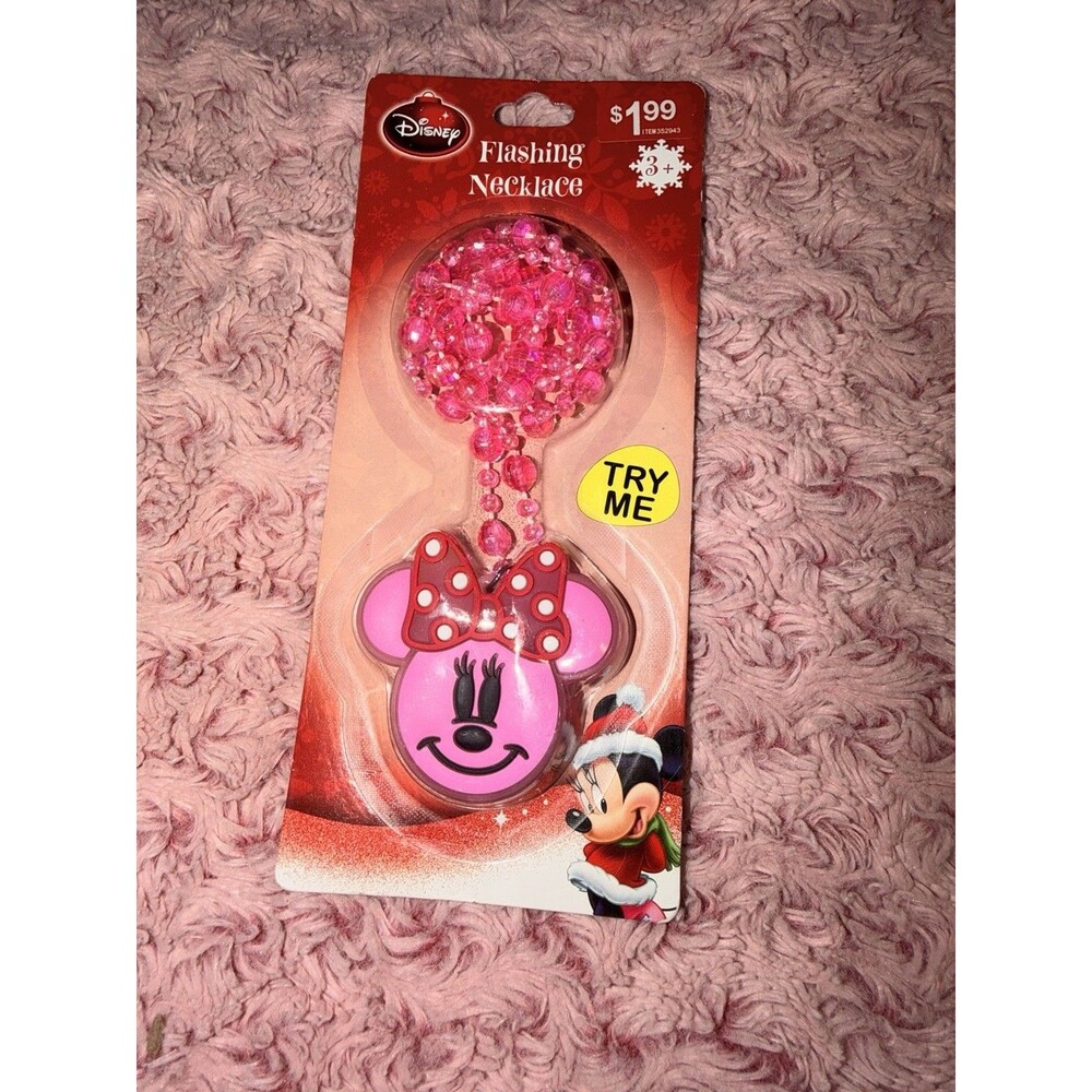 Disney Pink Minnie Mouse Bow Flashing Necklace Festive Light Up New